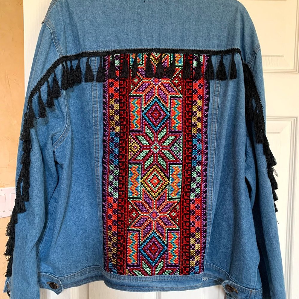 Jean jacket, embellished with needlepoint applique